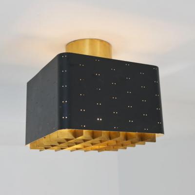 Paavo Tynell Small Paavo Tynell Starry Sky Ceiling Lamp 9068 in Black Brass Taito 1950s