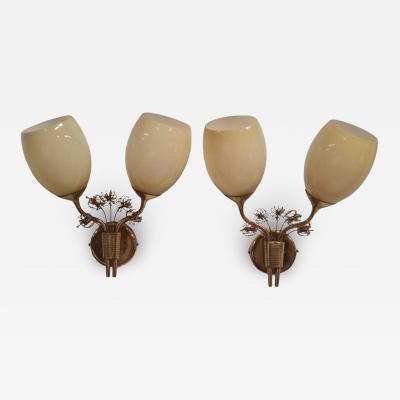 Paavo Tynell Stunning Pair of Paavo Tynell Wall Lamps 9453 in Brass and Glass Taito 1950s