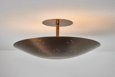 Paavo Tynell Two Enlighten Rey Perforated Patinated Brass Dome Ceiling Lamp
