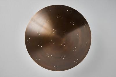 Paavo Tynell Two Enlighten Rey Perforated Patinated Brass Dome Ceiling Lamp