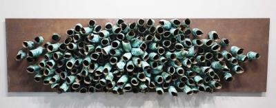 Pablo Pablo Monumental Ceramic Wall Sculpture on Iron Plate Signed Pablo