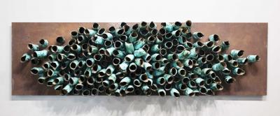 Pablo Pablo Monumental Ceramic Wall Sculpture on Iron Plate Signed Pablo