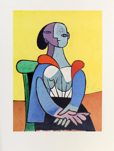 Pablo Picasso Femme A La Chaise Sur Fond Jaune