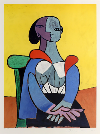 Pablo Picasso Femme A La Chaise Sur Fond Jaune 9 C