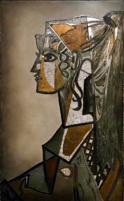 Pablo Picasso Large 1970s Italian Eggshell Lacquer Relief Panel After Picasso Sylvette 1954 