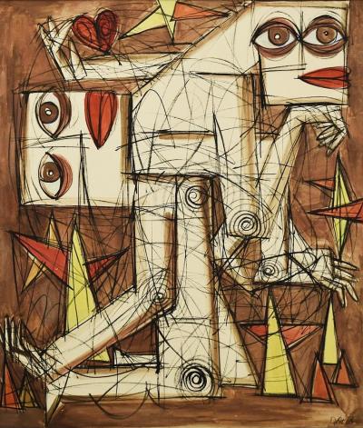 Pablo Picasso Large Framed Vintage Picasso Style Abstract Painting