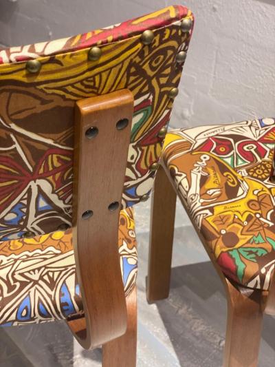 Pablo Picasso Midcentury Thonet Bentwood Side Chairs with Pablo Picasso LTD Edition Fabric