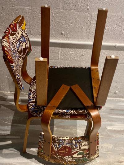 Pablo Picasso Midcentury Thonet Bentwood Side Chairs with Pablo Picasso LTD Edition Fabric