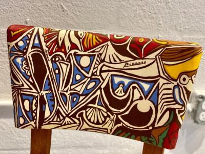 Pablo Picasso Midcentury Thonet Bentwood Side Chairs with Pablo Picasso LTD Edition Fabric