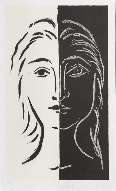 Pablo Picasso Portrait en Deux Parties Noire et Blanche