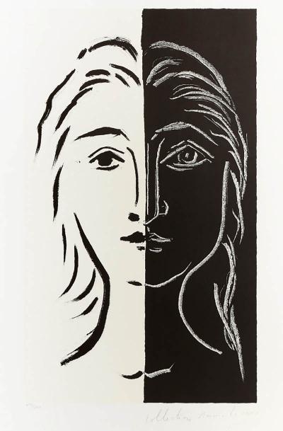 Pablo Picasso Portrait en Deux Parties Noire et Blanche