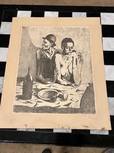 Pablo Picasso RARE EARLY LE REPAS FRUGAL PENCIL SIGNED PICASSO ETCHING DRYPOINT