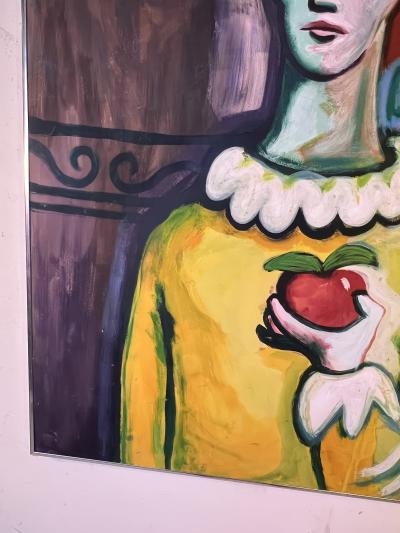 Pablo Picasso WOMAN WITH HAT AND APPLE NEAR CASTLE PAINTING IN THE VEIN OF PICASSO