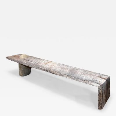 Pablo Romo Limited edition Rustic Modern Live Edge Wood Rock Bench Pablo Romo Mexico