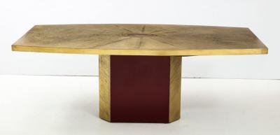 Paco Rabanne Rare and important acid etched brass dining table by Paco Rabanne