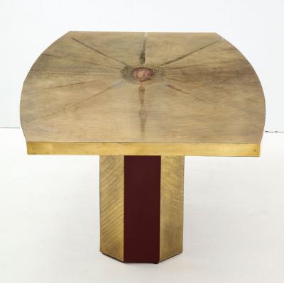 Paco Rabanne Rare and important acid etched brass dining table by Paco Rabanne