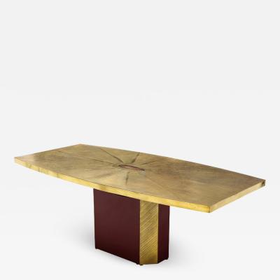 Paco Rabanne Rare and important acid etched brass dining table by Paco Rabanne