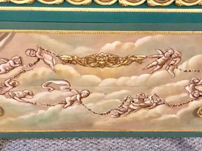 Paint Decorated Hollywood Regency Marble Top Commodes Manner of M Jansen Pair