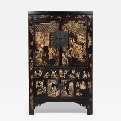Painted Black Lacquer Scholars Cabinet