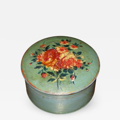 Painted Blue and Green Box with Floral Bouquet Decorated Lid