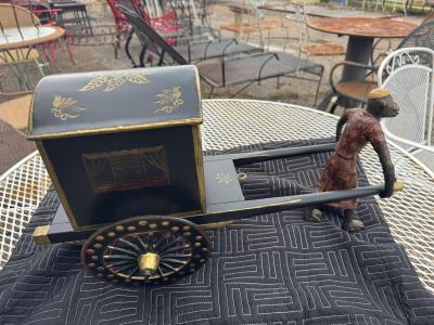 Painted Bronze Monkey w Metal Carriage