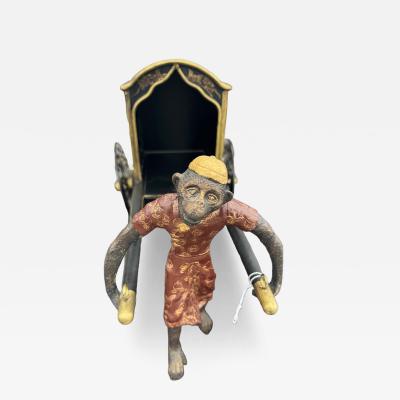 Painted Bronze Monkey w Metal Carriage
