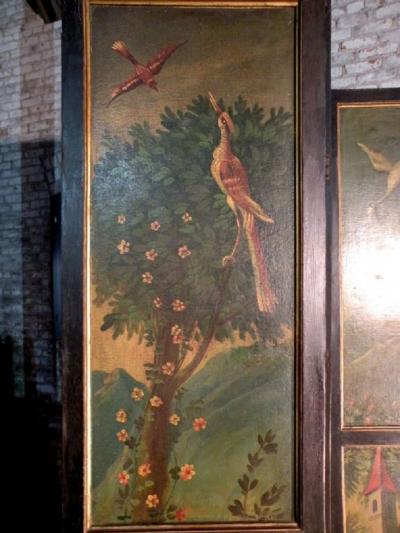 Painted Four Panel Floor Screen