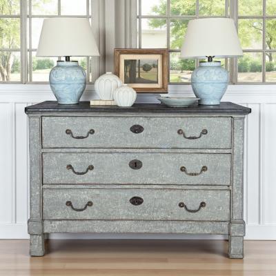 Painted Gray Blue Three Drawer Commode