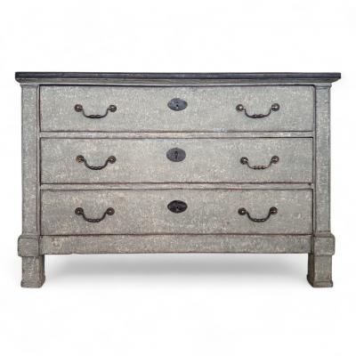 Painted Gray Blue Three Drawer Commode