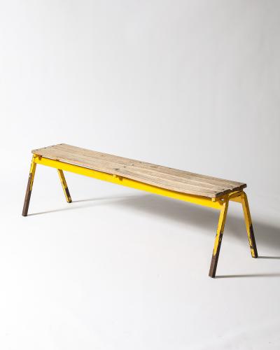 Painted Metal Vintage Gym Bench France c 1950