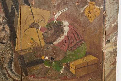 Painted Panel The Monkey Artist and His Dog