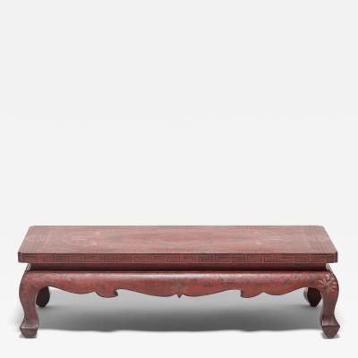 Painted Red Lacquer Kang Table with Fish Chimes