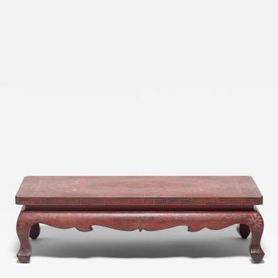 Painted Red Lacquer Kang Table with Fish Chimes