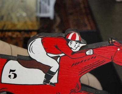 Painted Wood Horse Racing Figures