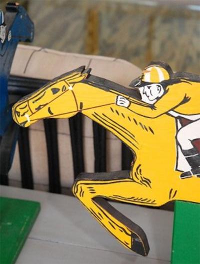 Painted Wood Horse Racing Figures