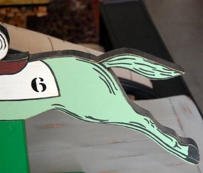 Painted Wood Horse Racing Figures