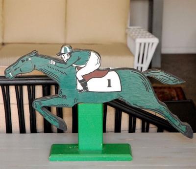 Painted Wood Horse Racing Figures