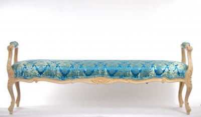 Painted Wood Long Window Bench Arms Flute Carved Accents