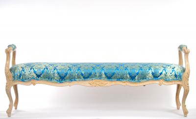 Painted Wood Long Window Bench Arms Flute Carved Accents