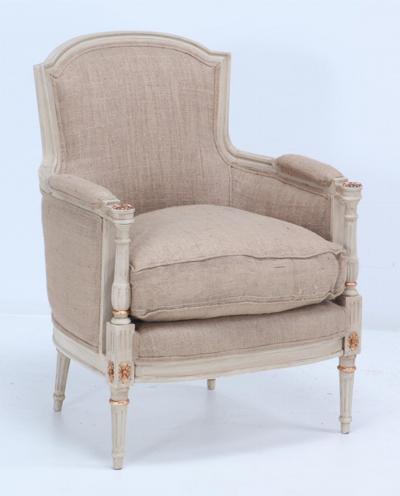 Painted and gilt Louis XVI style bergere chairs circa 1950 