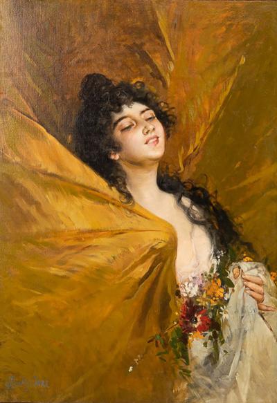 Painting Of A Young Lady Signed Salvatore Postiglione Italy 1812 1881 