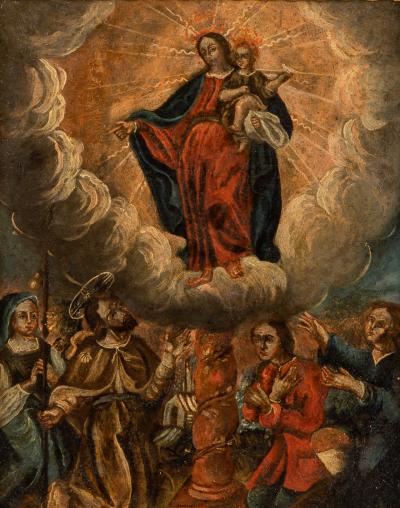 Painting Of The Virgin Mary Holding Baby Christ Cusco Peru 