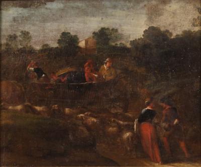 Painting bucolic landscape pastoral scene from the 18th century