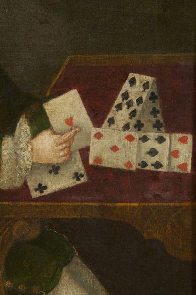Painting of a Boy Building a House of Cards Accompanied by his Mastiff