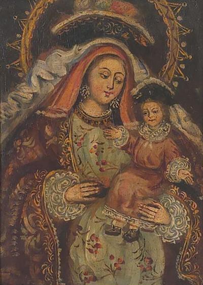 Painting of a Madonna and Child Peru circa 1970