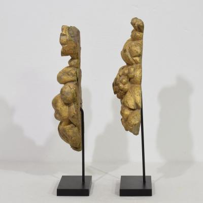Pair 17 18th Century French Gilded Carved Oak Baroque Ornaments