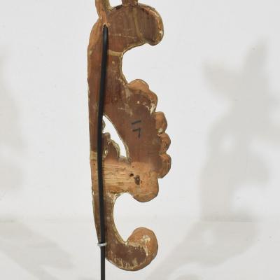 Pair 18th Century Italian Hand Carved Giltwood Baroque Curl Ornaments