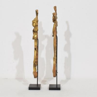 Pair 18th Century Italian Hand Carved Giltwood Baroque Curl Ornaments