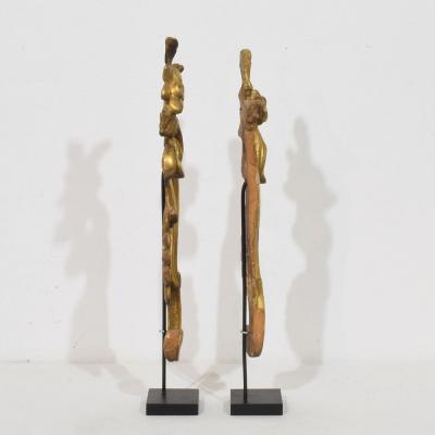 Pair 18th Century Italian Hand Carved Giltwood Baroque Curl Ornaments