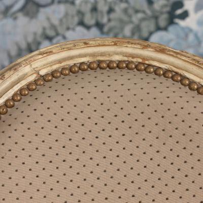 Pair 18th c French Louis XVI Fauteuils in Original Paint Signed